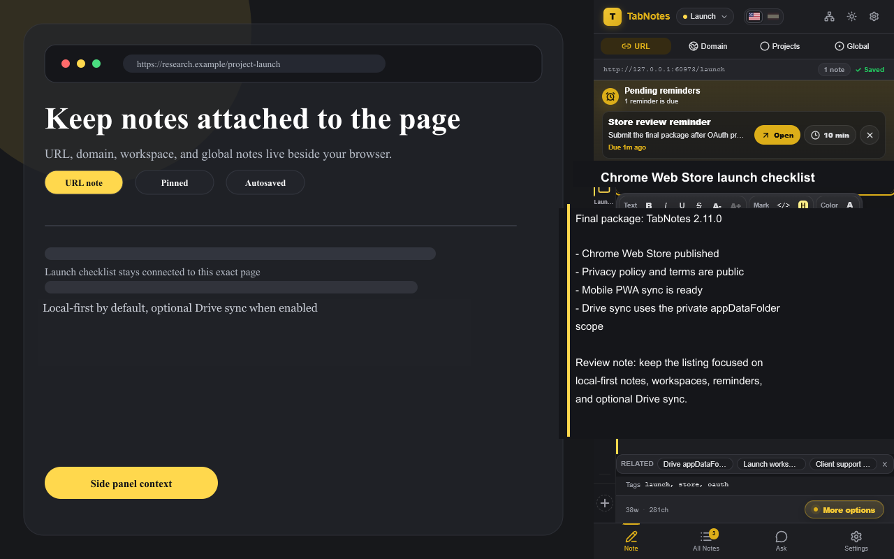 TabNotes side panel showing a contextual note