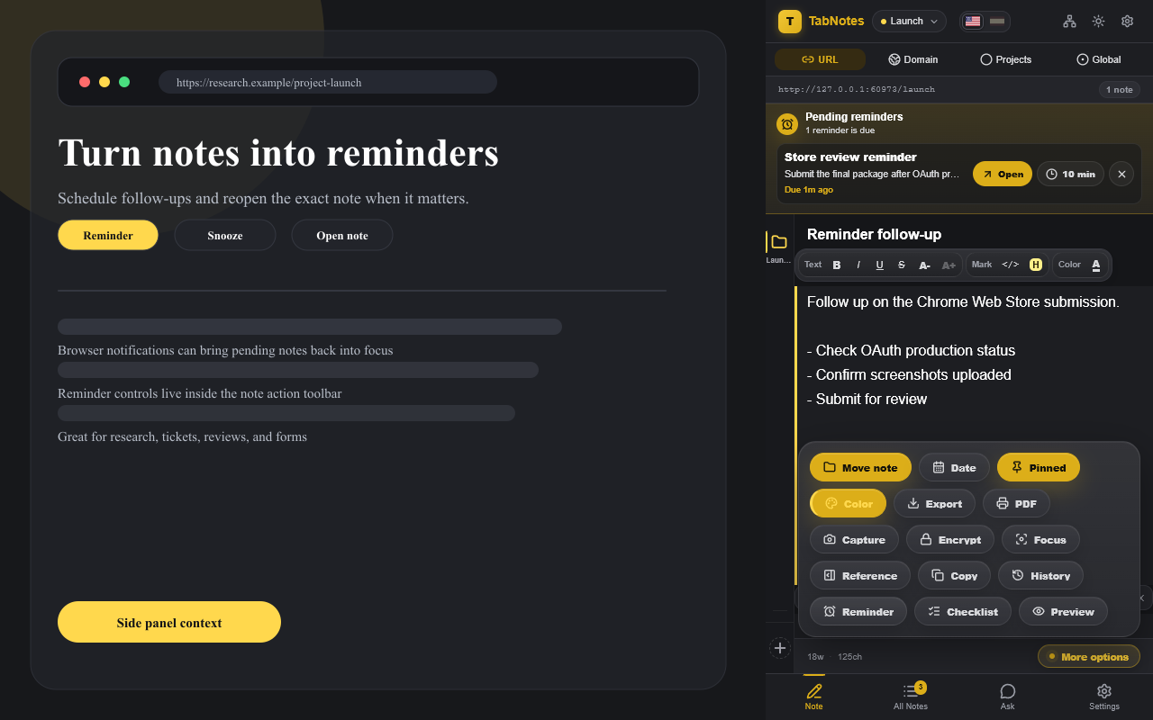 TabNotes reminders