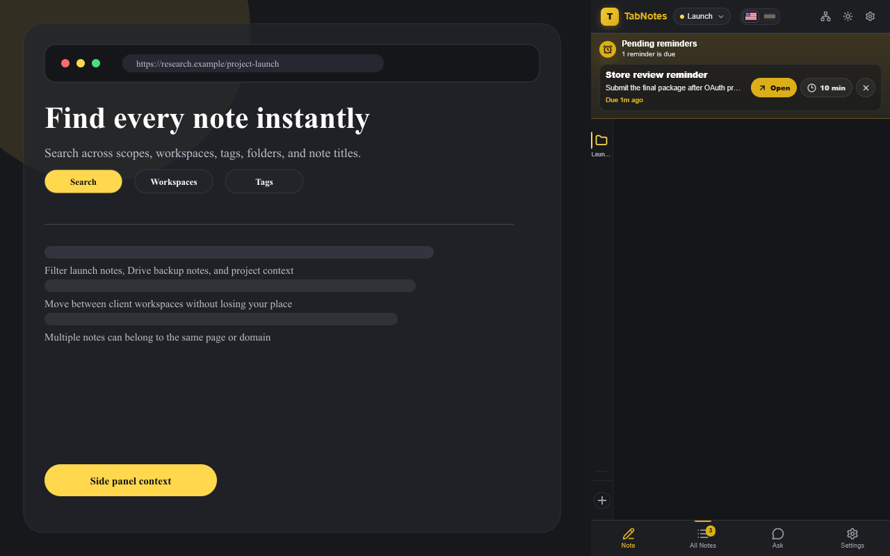 Search and all notes view